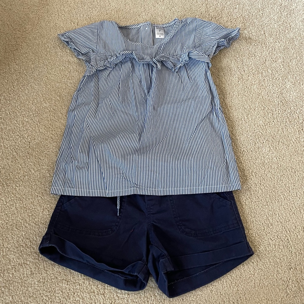 Blue Stripe Top with Navy Shorts